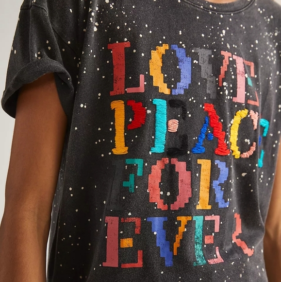 ANTHROPOLOGIE PILCRO Multi-Colour Love Peace Forever T-Shirt - Picture 2 of 13
